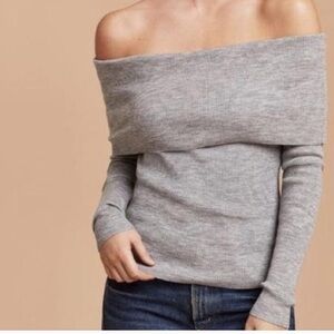 Aritzia Wilfred Croquis off the shoulder sweater merino wool grey size Large
